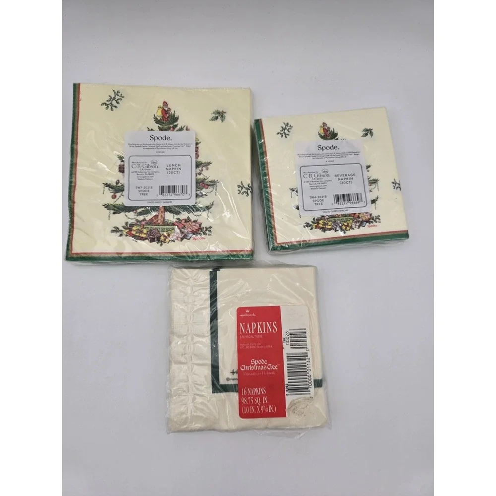 Qty 3 Spode Christmas Tree Dinner & Cocktail Beverage Paper  Napkins Tissue
